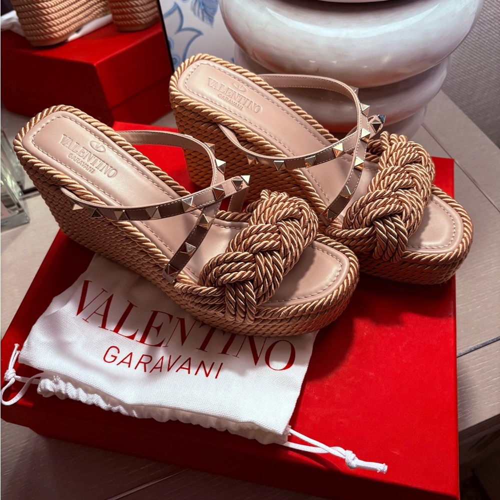 Valentino Garavani Beige Woven Wedges